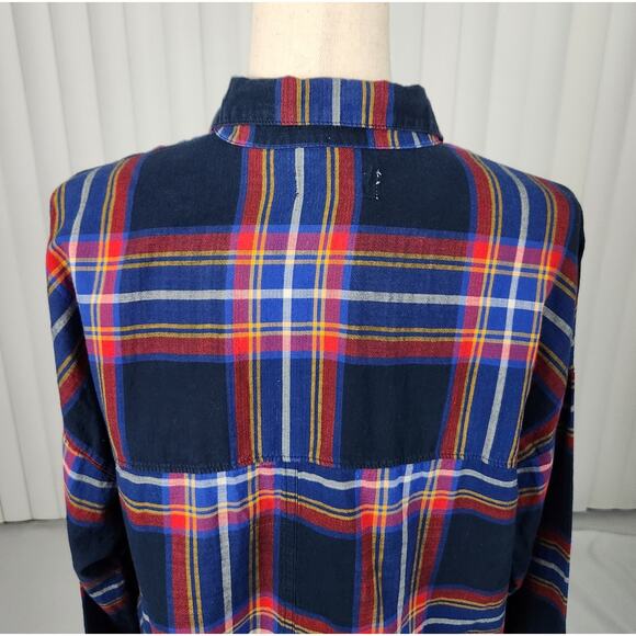 Old Navy Classic Boyfriend Henley Popover Top Shirt in Navy Tartan Size Large - Picture 5 of 10